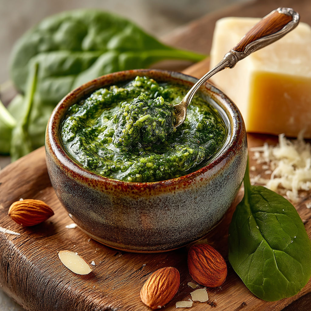 Une assiette de pesto d'épinards.