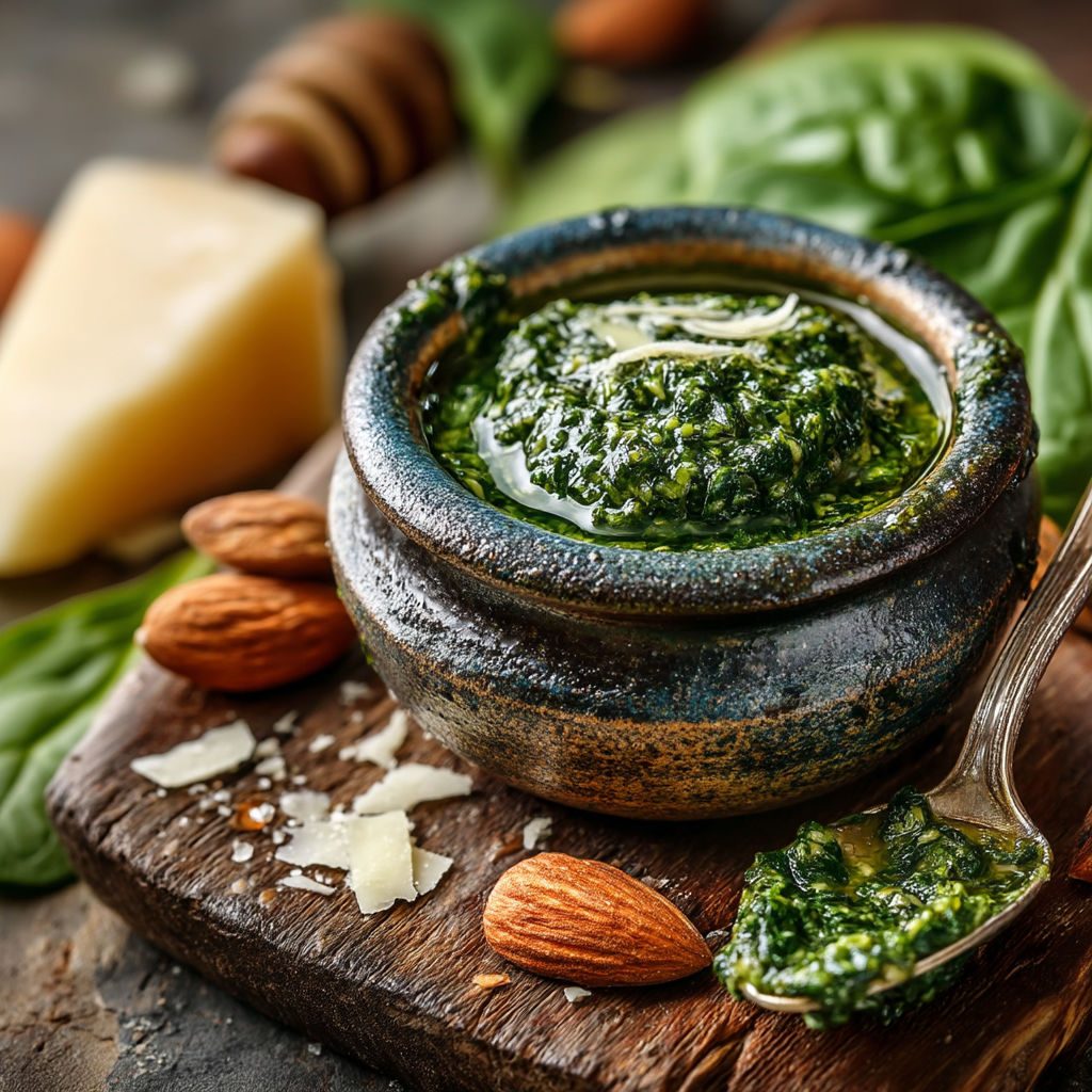 Une casserole de sauce verte avec des noix de coco.