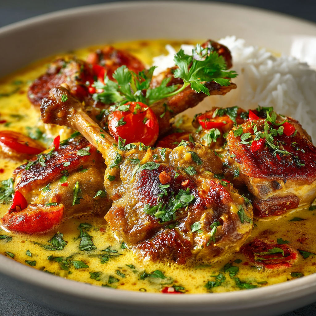 Une assiette de cuisses de lapin au curry et lait de coco.
