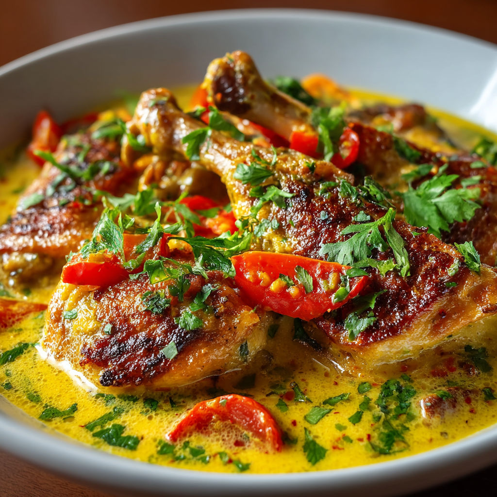 Une assiette de poulet avec des légumes.