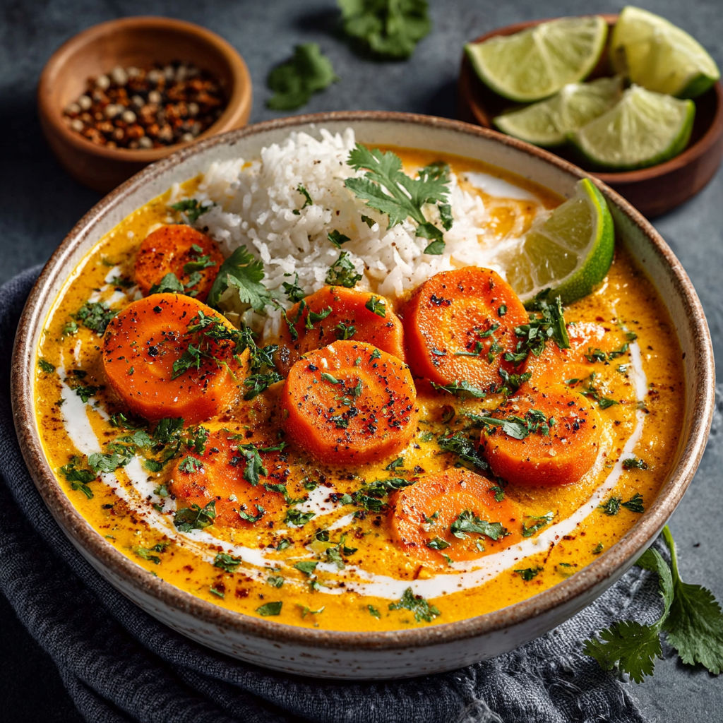 Une assiette de soupes au curry avec des carottes et des épices.