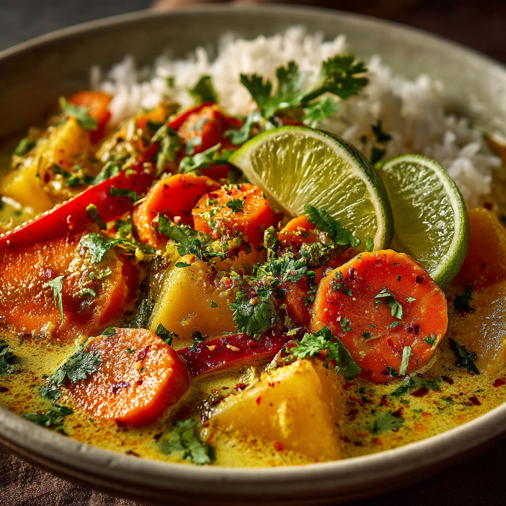 Curry de légumes d'hiver au lait de coco et citron vert.
