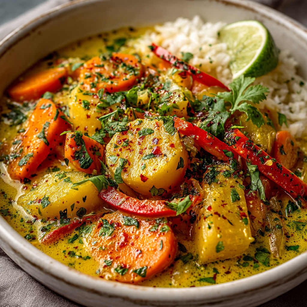 Curry de légumes d'hiver au lait de coco et citron vert.