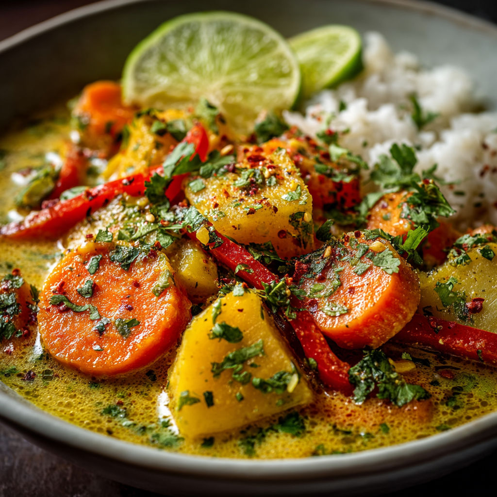 Curry de légumes d'hiver au lait de coco et citron vert.