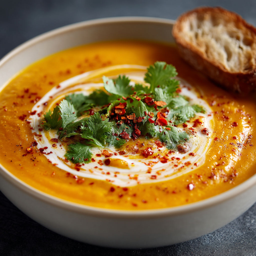 Une soupe chaude avec des herbes et du fromage.