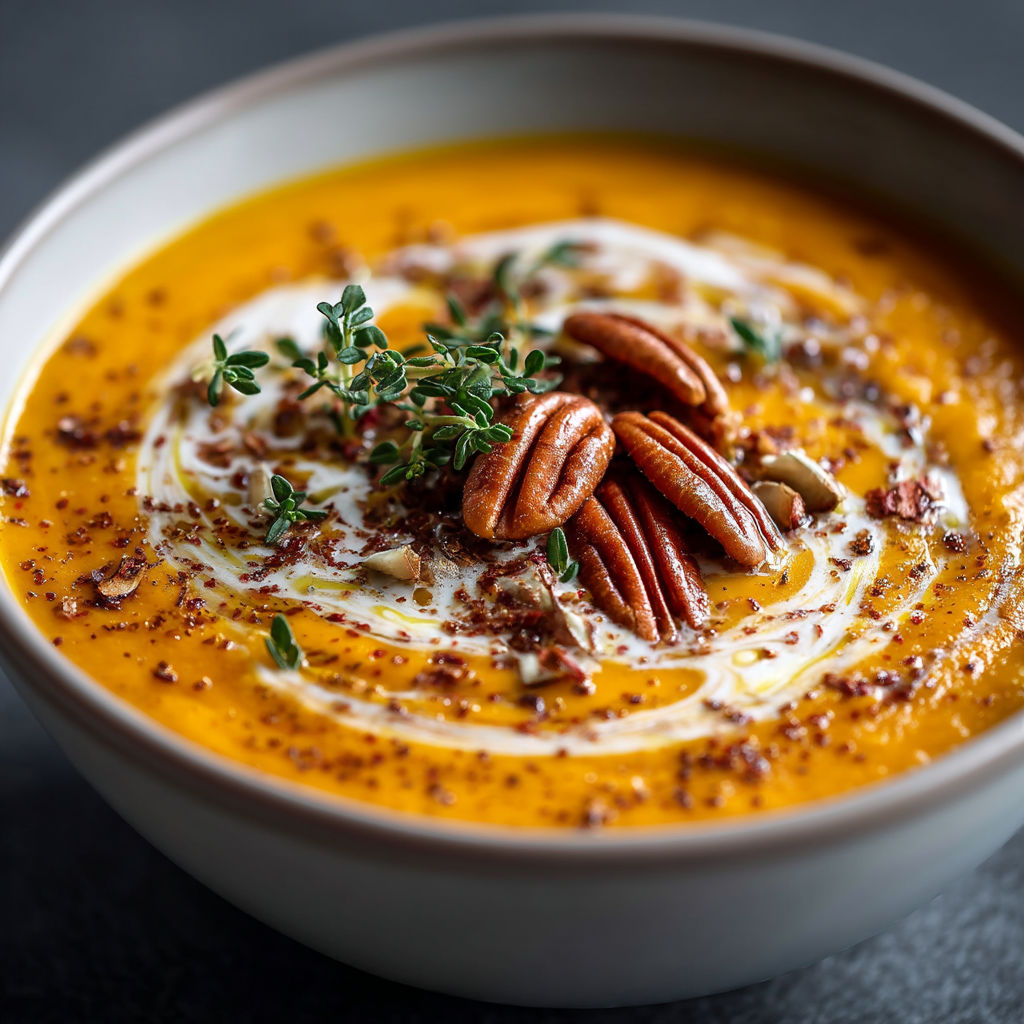 Une soupe de carottes et de pommes, avec du lait de coco et des épices.