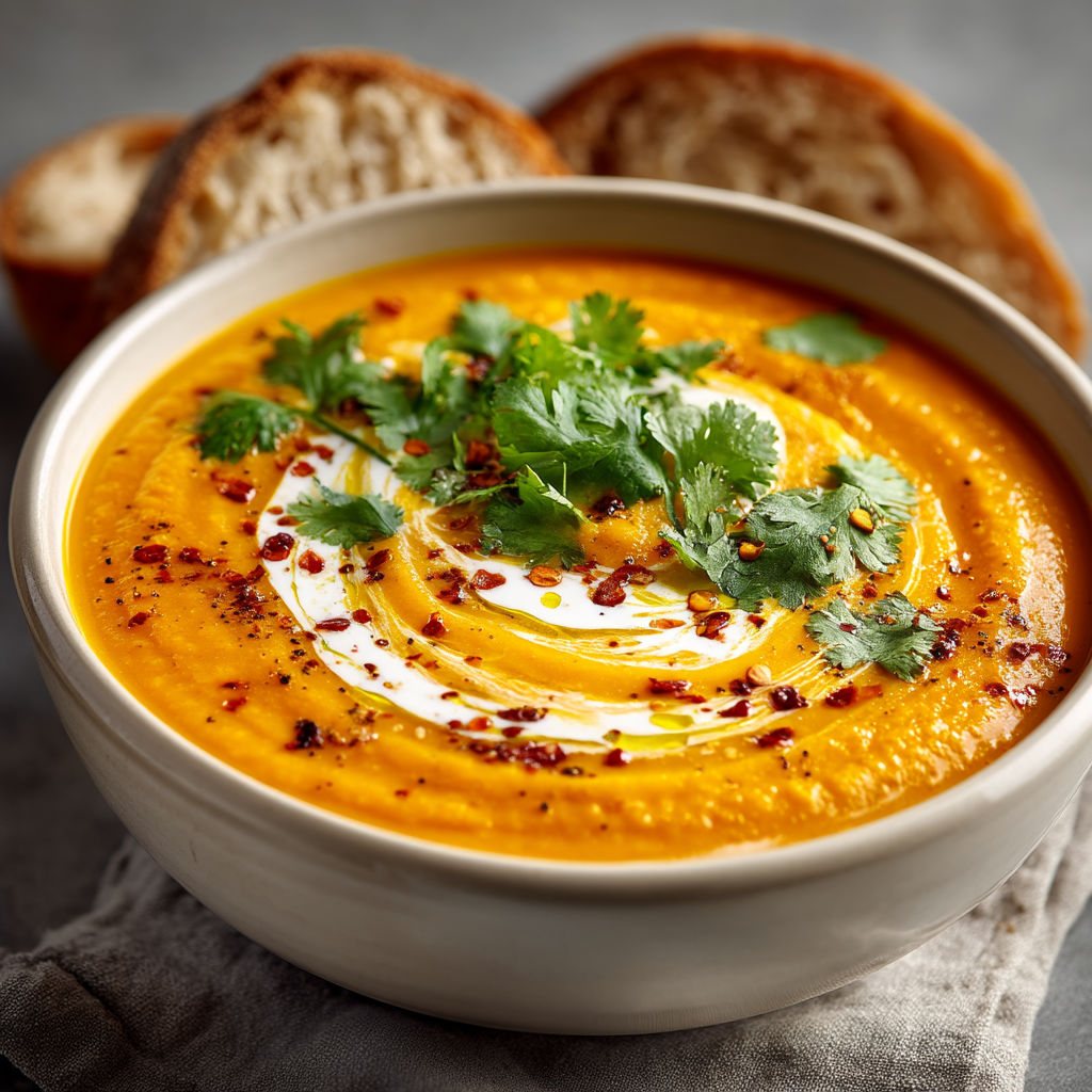 Une soupe chaude avec des herbes et du fromage.