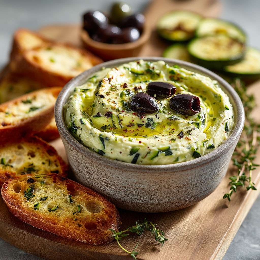 Une assiette de pâtes salées avec des olives et des herbes.