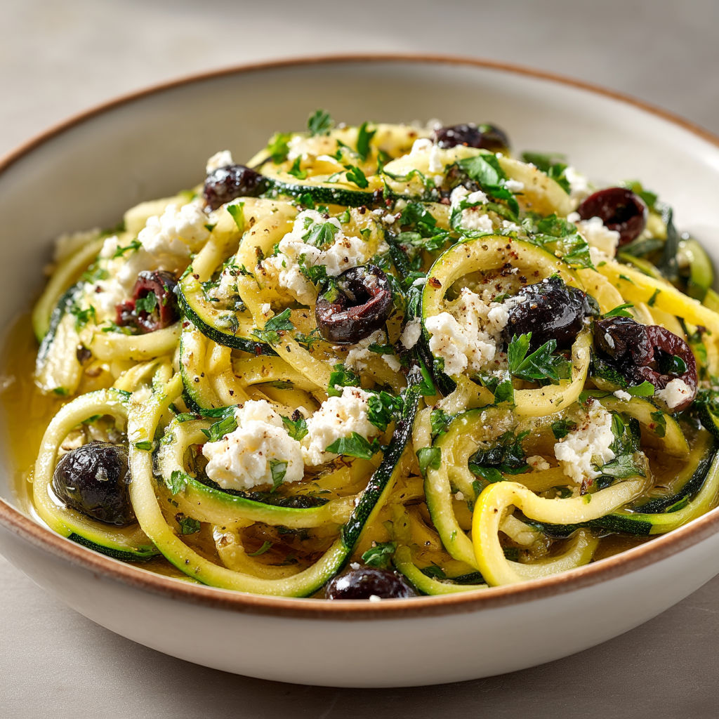 Une assiette de spaghetti avec des herbes et des fruits.
