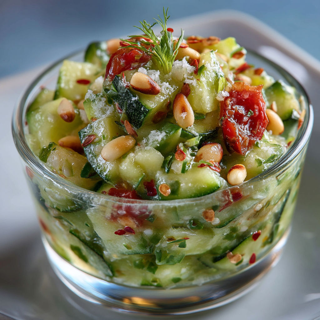 Tartare de courgettes crues aux pignons et Parmesan.