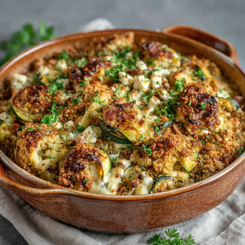 Une casserole de légumes et de fromage.