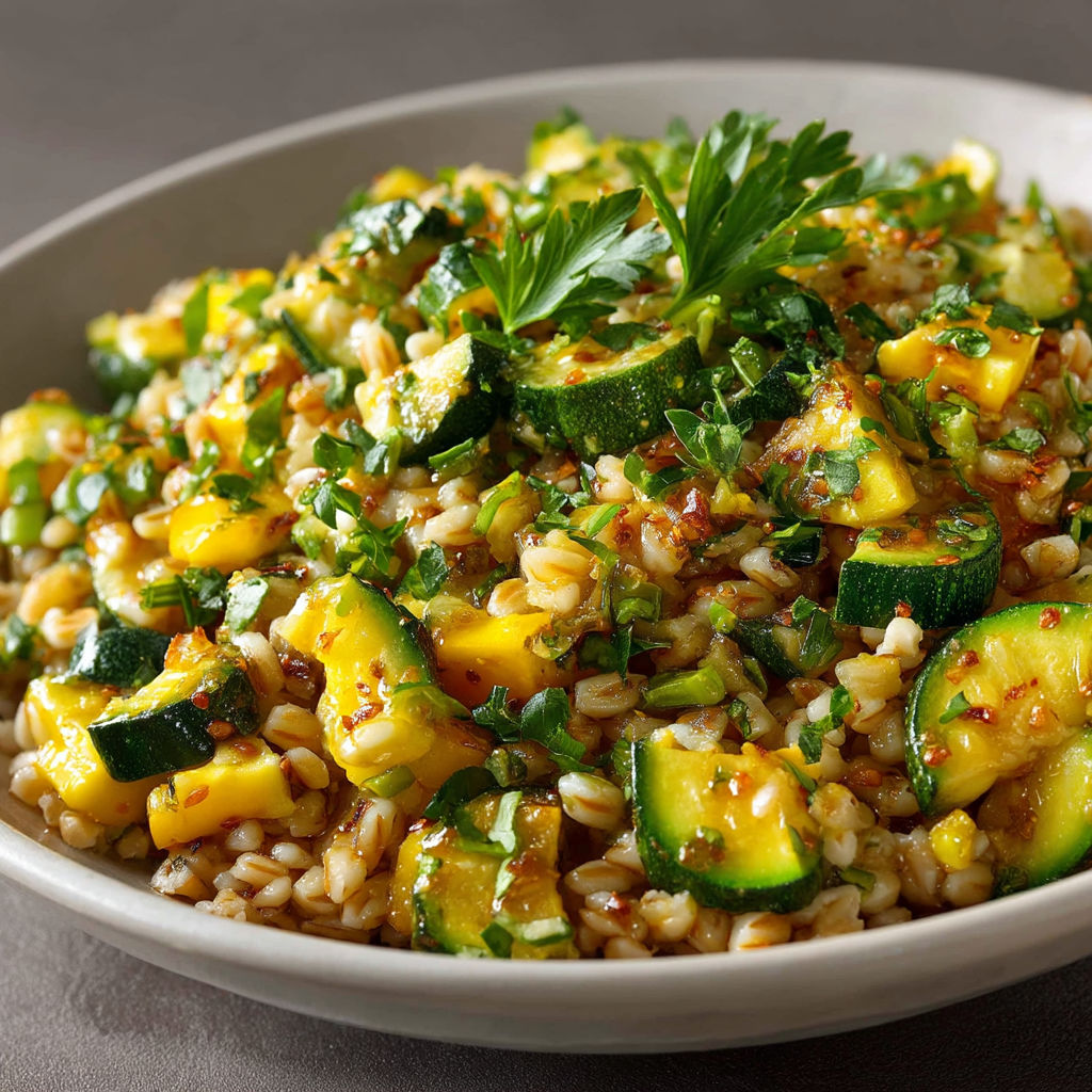 Une assiette de céréales gourmandes avec des dés de courgettes.