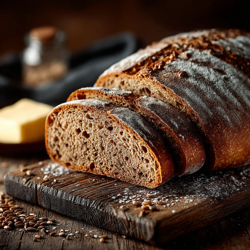 Une portion de pain au seigle et aux céréales.