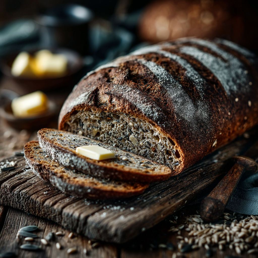 Une portion de pain au seigle et aux céréales.