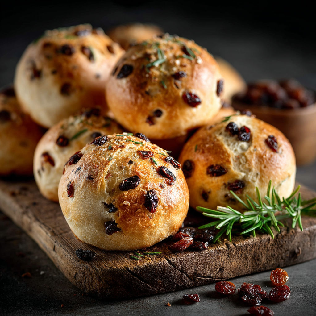 Petits pains aux raisins secs et au romarin.