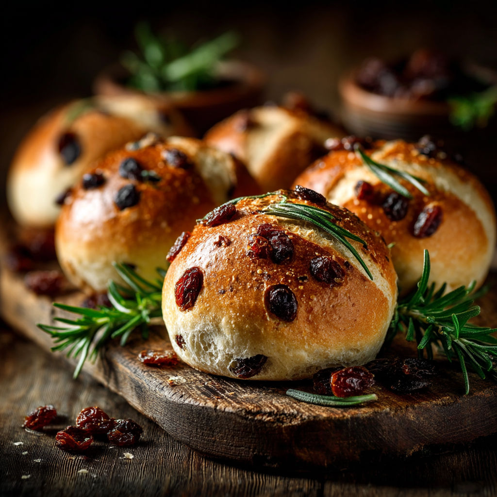 Baguette de pain avec des baies et des herbes.