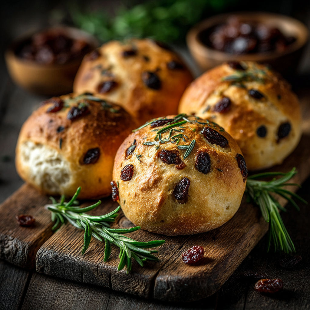 Boules de pain avec des herbes et des baies.