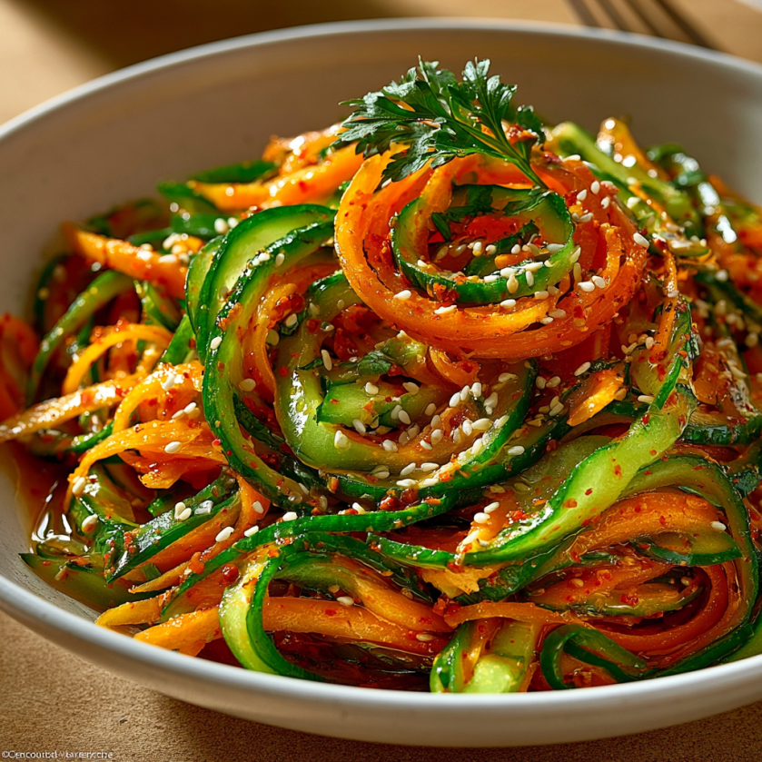 Une assiette de légumes verts et carottes.