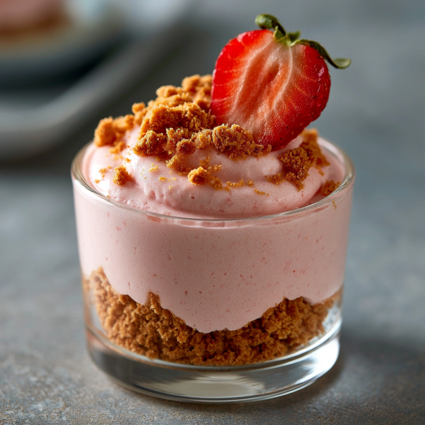 Une petite portion de glacee avec des morceaux de fruits.