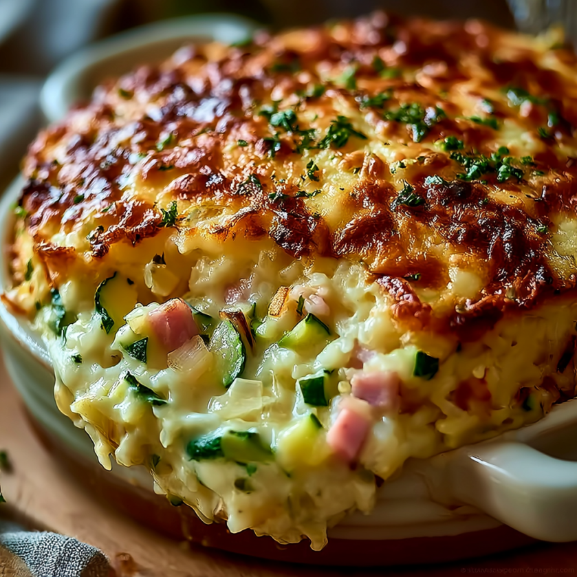 Une tarte au casserole avec des légumes verts.