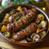 Saucisses aux Pommes de Terre et Champignons au Four - Plat complet