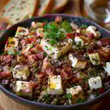 Salade lentilles feta lardons gourmande et rapide