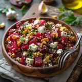Salade de quinoa, betterave, feta et noix