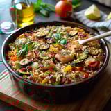 Riz aux légumes et thon fondant au four