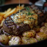 Steak parisien au fromage fondu.