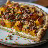 A slice of tarte automne courge chèvre lardons.