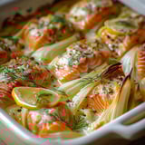 A dish of fish and vegetables.