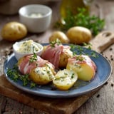 A plate of food with potatoes and meat.