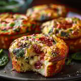 Muffins with spinach, tomatoes and cheese.