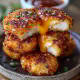 A plate of chicken nuggets with sauce.