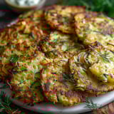 A plate of galettes de pommes de terre et courgettes.
