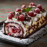 A chocolate cake with raspberries on top.