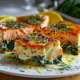 A plate of food with fish and vegetables.