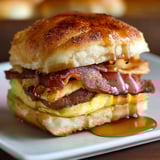 A breakfast sandwich with bacon and egg.