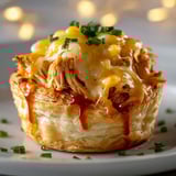 A pastry with BBQ chicken and cheese.