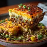 A slice of Parmentier Butternut Lentilles Vertes Herbes.