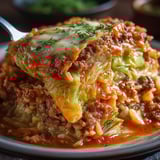 A close up of a delicious gratin de choux farci.