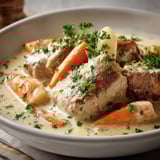 A bowl of meat and vegetables.