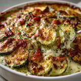 A dish of zucchini and bacon.