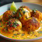 A plate of food with a green lime on top.