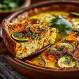 A slice of a flan de légumes coco curry.