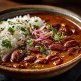 A bowl of red beans and rice.