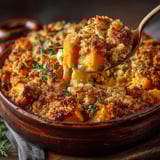 A bowl of food with a spoon in it.