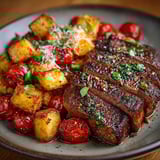 Steak et pommes de terre à l'italienne au air-fryer.