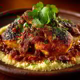 Pintade, semoule & sauce tomate aux épices.