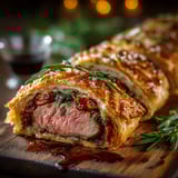 Un filet d'agneau en croûte aux tomates séchées.